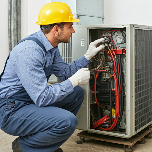 HVAC technician repairing central air unit