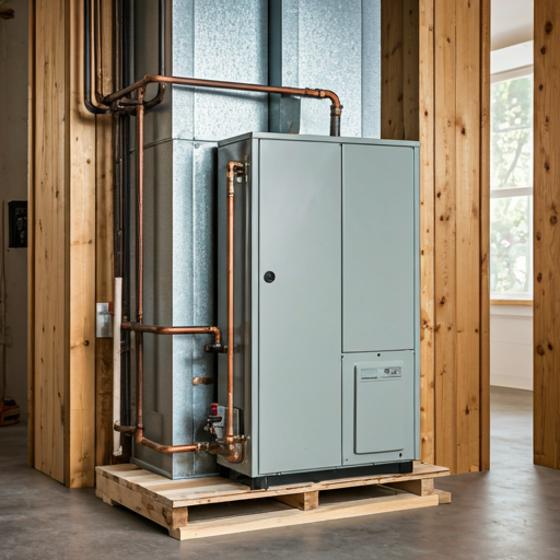 Heavy duty HVAC furnace being carefully moved into place by professional installers during a residential heating system upgrade