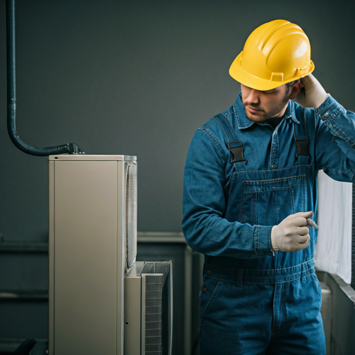 Professional HVAC technician inspecting a modern air conditioning unit outdoors