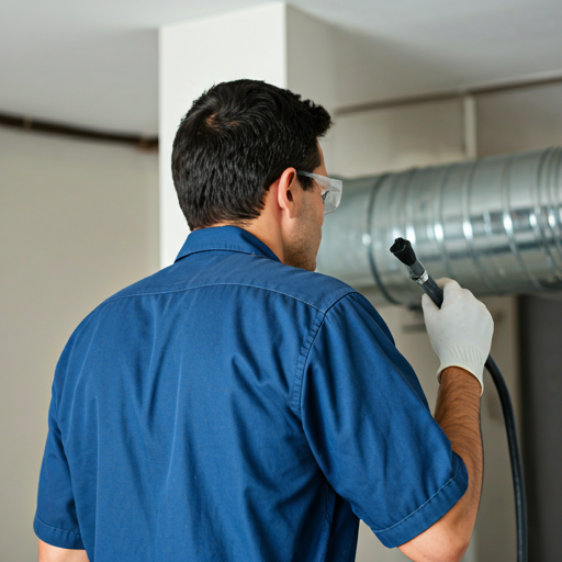 Professional HVAC technician cleaning residential air ducts