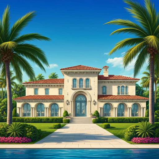 Stunning aerial view of Mediterranean-style luxury waterfront mansions in Palm Beach Florida
